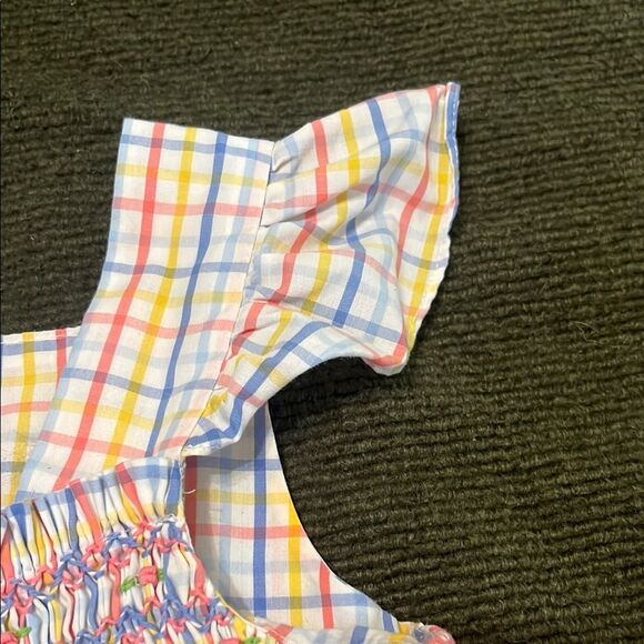 Blue, Yellow and Pink Smocked Ruffled Sundress with Flutter Sleeves - Picture 4 of 7